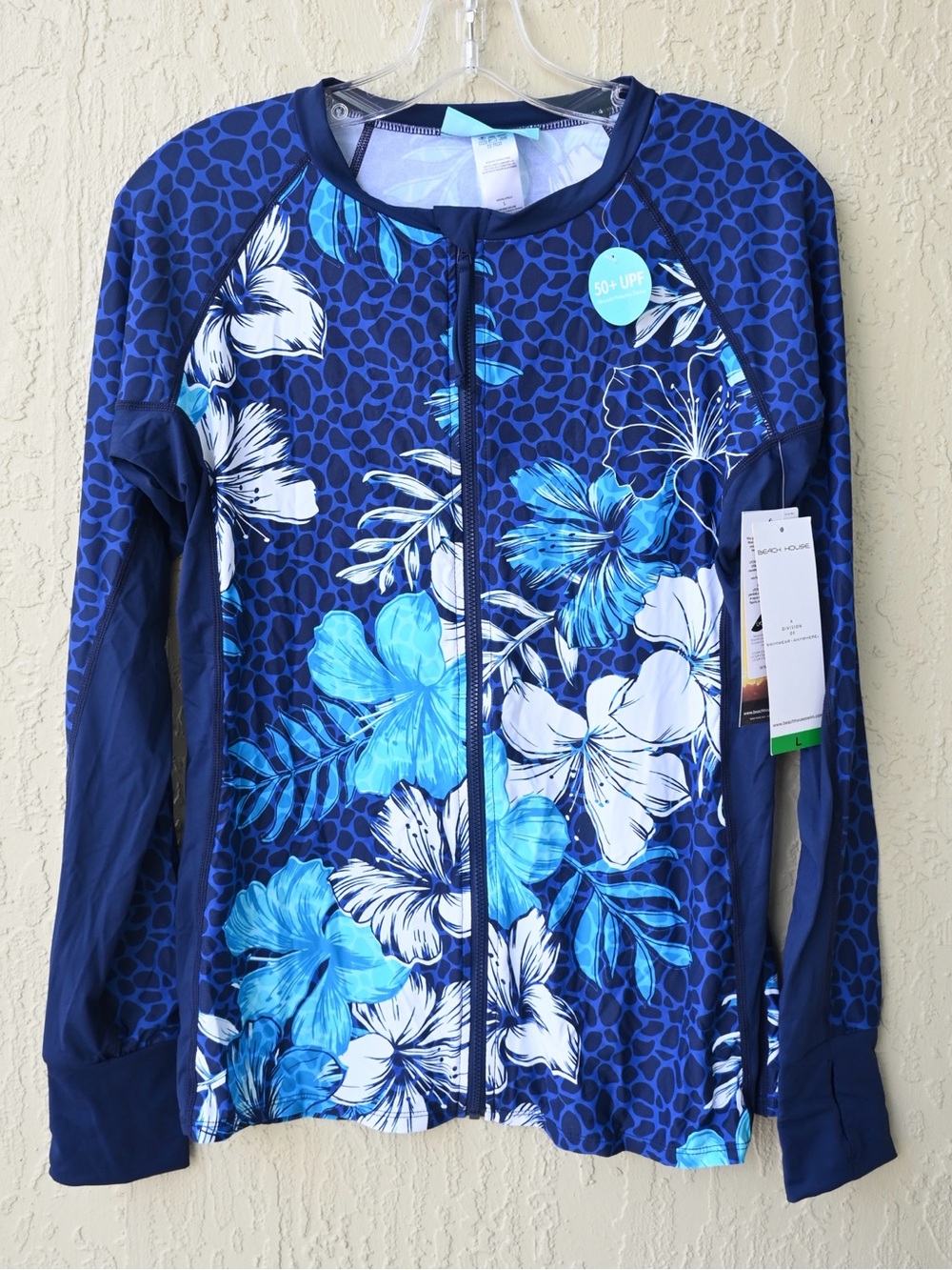 Beach House Spring ‘21 Navy & Blue Floral Zip-Front Rash Guard Top with 50+ UPF